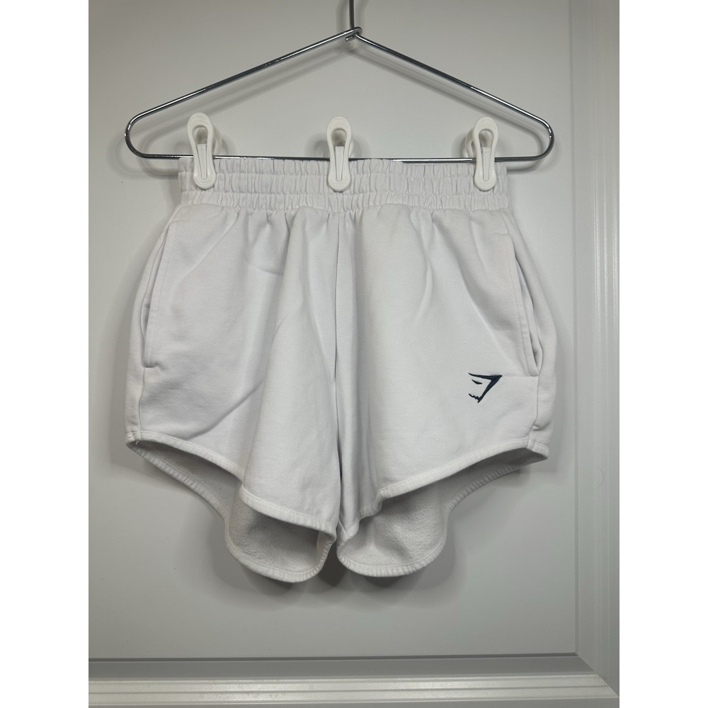 Gymshark‎ Womens White Training Fleece Shorts High Rise Dolphin Hem Small